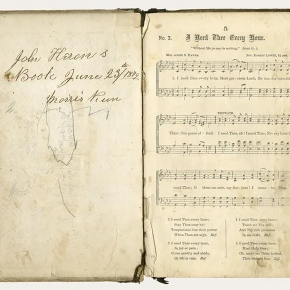 Original Heart collage on antique hymn book pages from the 1800's